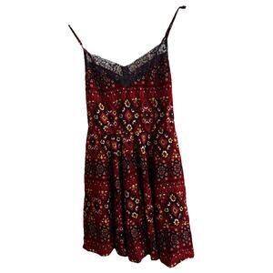 Hollister Y2K Women’s XS Babydoll Top Burgandy Floral Geometric Design 2000